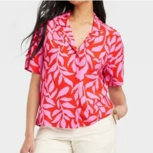 A‎ New Day Crepe Button-Down Leaf Shirt